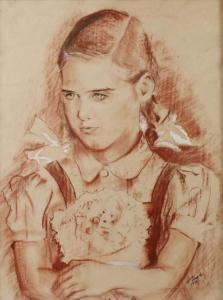 Unger W,Mädchenportrait mit Puppe,1943,Mehlis DE 2017-11-18