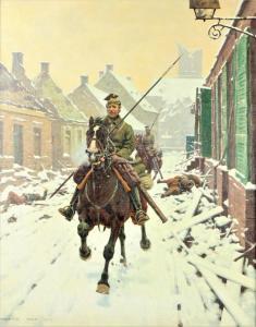 UNGEWITTER Hugo 1869-1944,Two Uhlan Soldiers on horseback marching th,1922,Fonsie Mealy Auctioneers 2023-02-15