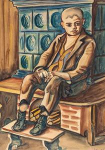UNOLD Max 1885-1964,Am Ofen sitzender Junge,Kastern DE 2021-09-25