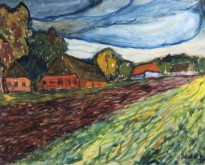 UPHOFF Carl Emil 1885-1971,Farmhouses under heavy clouds,1926,Stahl DE 2021-02-26