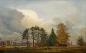 UPMEYER Jutta 1900-1900,Westfälische Herbstlandschaft mit Rehrudel,Schloss DE 2012-11-24