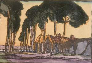 URUSHIBARA Yoshijiro Mokuchu 1888-1953,Cottages and Trees,1924,Rachel Davis US 2019-06-08