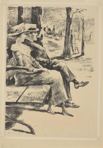 URY Lesser,Dame und rauchender Herr auf einer Bank im Tiergar,1920,Villa Grisebach 2024-03-24