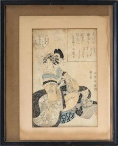 UTAGAWA SCHOOL,a seated woman in a bird and wave-decorated kimono,Eldred's US 2018-05-03