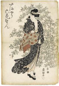 UTAGAWA TOYOKUNI 1769-1825,a geisha framed by bush clover,Bonhams GB 2014-03-19