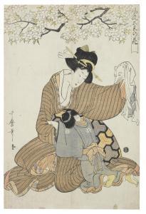 UTAMARO Kitagawa 1754-1806,A boy scared by a fox mask held by his mother,Bonhams GB 2015-05-14