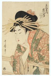 UTAMARO Kitagawa 1754-1806,Nabiki of Wakamatsuya leaning on a railing,1806,Bonhams GB 2017-03-15