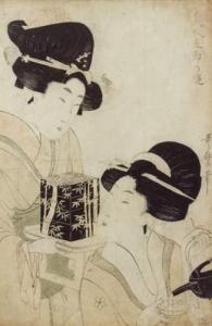 UTAMARO Kitagawa,Oban tate-e représentant deux bijin, l'une versant,Beaussant-Lefèvre 2007-03-09