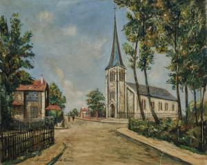 UTRILLO Maurice,Paysage de Compiègne, Église Saint-Joseph-aux-Bois,1933,Christie's 2024-04-10
