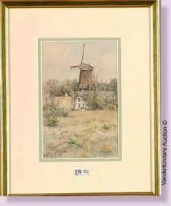 UYTTERSCHAUT Victor 1847-1917,Paysage au moulin à vent,VanDerKindere BE 2010-01-19
