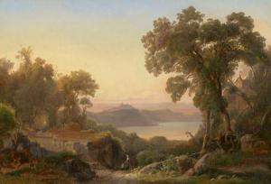 VÖLCKER Otto Erm. Emil,Castel Gandolfo am Albaner See im Abendlicht,1843,Galerie Bassenge 2019-05-30
