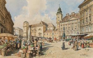 VÖLKEL Reinhold I 1834,Market in the Freyung in Vienna,1902,im Kinsky Auktionshaus AT 2021-12-14
