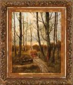 VACANO Ludwig 1873,Forest scene with a farmer and his hay wagon,Bruun Rasmussen DK 2019-02-18