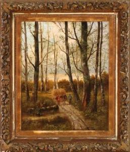 VACANO Ludwig 1873,Forest scene with a farmer and his hay wagon,Bruun Rasmussen DK 2019-02-18
