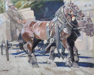 VACATKO Ludvik 1873-1956,Two horses in a carriage,Vltav CZ 2021-06-17