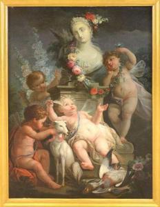 VACCA Angelo 1746-1814,Putti allegorici con levriero, festoni di fiori e ,Meeting Art IT 2021-05-19