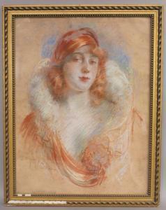 VACHA Fernand 1903,Portrait d'une élégante au col de fourrure,Auxerre Enchères FR 2018-02-11