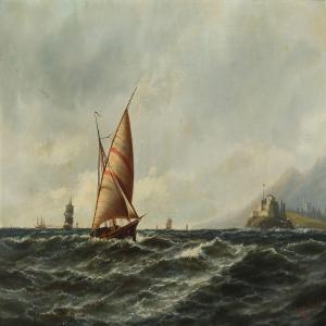 VALENTIN Emile 1800-1800,Costal scenery with ships,1877,Bruun Rasmussen DK 2015-01-26
