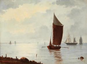 VALENTIN Emile 1800-1800,Seascape with fishing boats and sailing ships,19th century,Bruun Rasmussen 2022-01-03