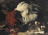 VALKENBURG Dirk 1675-1721,Two roosters fighting and a dog watching, a park l,Christie's 2015-06-23