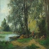 VALLIEN 1800-1900,Strolling couple along forest lake,Bruun Rasmussen DK 2012-03-26