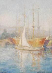 VALVERANE DENIS Louis 1870-1943,Segelschiffe vor dem Hafen,1870,Wendl DE 2016-10-20