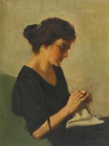 VAN ABBE Salomon 1883-1972,Portrait of a woman knitting,Ewbank Auctions GB 2021-09-16
