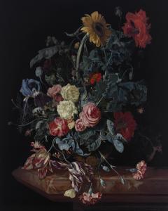 van AELST Willem Jansz. 1627-1683,A bouquet with a sunflower, roses, an iris, tulip,1666,Christie's 2024-01-31