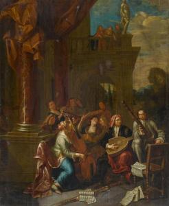 van AKEN Arnold,Group of people playing music before a palace.,1736,Galerie Koller 2012-09-18