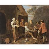 van AKEN François 1677-1714,peasants drinking and playing cards near an inn,Sotheby's GB 2003-12-16