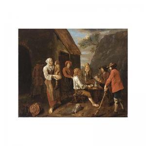 van AKEN François 1677-1714,peasants drinking and playing cards near an inn,Sotheby's GB 2004-09-27