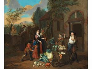 van AKEN Josef 1699-1749,A GENTLEWOMAN WITH HER MAID AT THE GREENGROCER,Hampel DE 2020-04-02