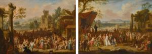 van AKEN Josef,A pair of town landscapes depicting festivities in,1727,Sotheby's 2024-04-10