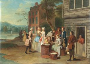 van AKEN Josef 1699-1749,Figures gathered around a market stall, before bui,Bonhams GB 2023-09-13
