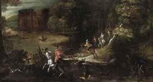 van ALSLOOT Denis 1570-1626,A wooded river landscape with a hunting party,Christie's GB 2011-02-22