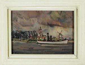 VAN ANROOY Jan 1901-1988,steamship in town,Twents Veilinghuis NL 2013-10-18