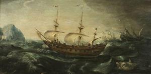 van ANTUM Aert 1579-1620,Bateaux sur une mer agitée aux baleines,Cornette de Saint Cyr FR 2020-01-30