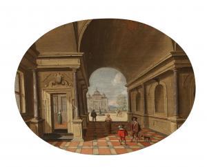 van BADEN Hans Jurriaensz 1604-1663,A classical interior with a courtyard bey,1637,Palais Dorotheum 2021-06-09