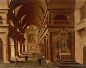 van BADEN Hans Jurriaensz 1604-1663,Interno di chiesa barocca con figure,Palais Dorotheum 2008-04-15