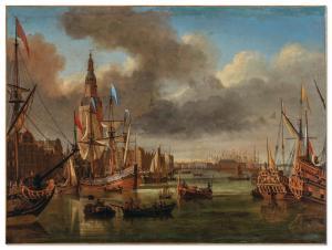 VAN BEECQ Jan Karel Donatus 1638-1722,A view of the IJ, Amsterdam, with the Haringp,1690,Christie's 2022-10-05