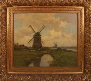 van BEEK Bernard Antoine 1875-1941,Landscape with mills and cows,Twents Veilinghuis NL 2017-10-13