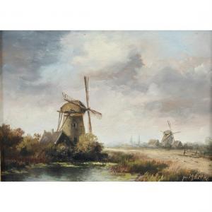 van BEEK Juriaen Marinus 1879-1965,Landscape with Windmills,MICHAANS'S AUCTIONS US 2023-06-16
