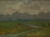 VAN BEERS Jan 1852-1927,Moine sur un âne dans un paysage orageux,Horta BE 2021-11-15