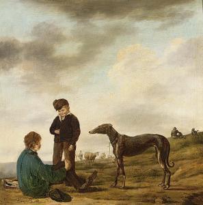 van BELLINGEN Jan 1770-1828,Young Hunters And A Greyhound,Sotheby's GB 2005-10-18