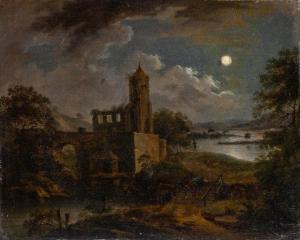 van BEMMEL Willem 1630-1708,Mondlandschaft mit Ruinenfestung am Flussufer Angl,Leo Spik 2021-06-24