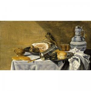 van BERENDRECHT Pieter,a still life with a ham and a bun on pewter plates,1643,Sotheby's 2005-05-10