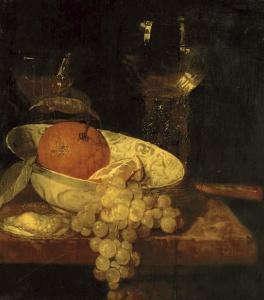 van BEYEREN Abraham Hendricksz 1620-1690,A roemer and a façon de Venise, oranges in a Wa,Christie's 2006-04-06