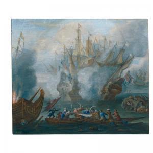 VAN BLARENBERGHE Henri Desire,A SEA BATTLE, WITH SAILORS SWORD-FIGHTING,Sotheby's 2006-01-25
