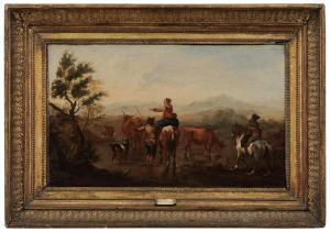 van BLOEMEN Norbert il Bamboccio,Peasants at a River With Livestock,1714,Brunk Auctions 2012-11-10