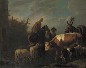 van BLOEMEN Pieter 1657-1720,A peasant couple amongst their cattle and sheep,Christie's 2008-05-06